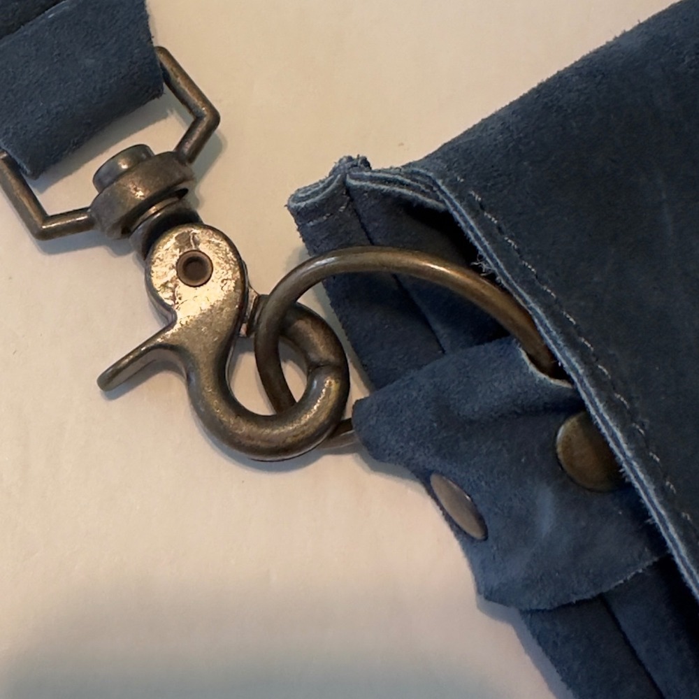 Love 41 Blue Genuine Suede Boho Crossbody Messenger Bag Braided Strap Saddlebag - Picture 7 of 12
